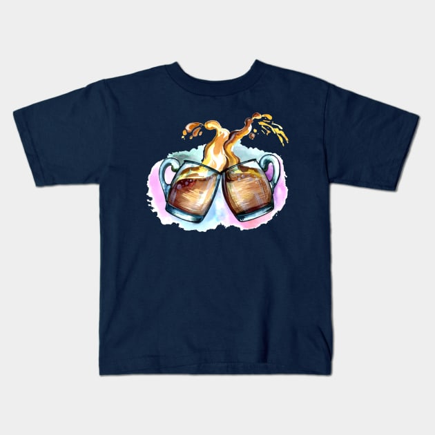 Beer Cup Toast With Splash Kids T-Shirt by Mako Design 